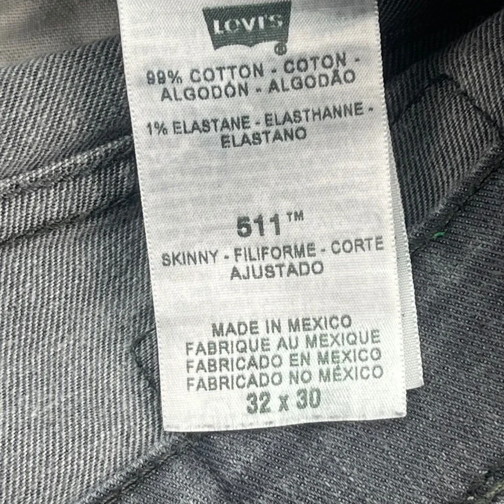 Levi's 511 Mens Skinny Fit Grey Jeans Size‎ 32x30 Slim Tapered Leg Denim